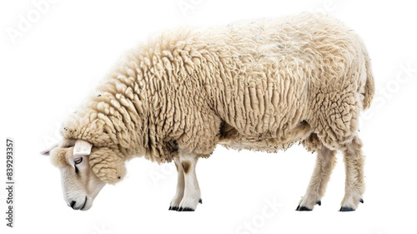 Obraz A white sheep stands on a white background