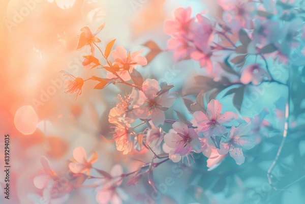 Fototapeta Subtle light leaks in a modern color palette, creating an ethereal background.