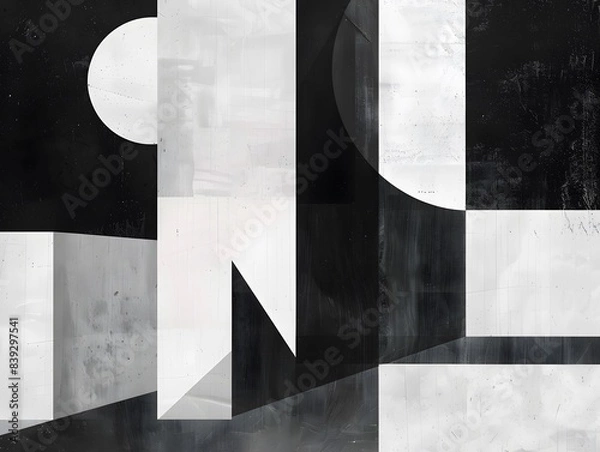 Obraz An abstract black and white composition. It features various geometric shapes