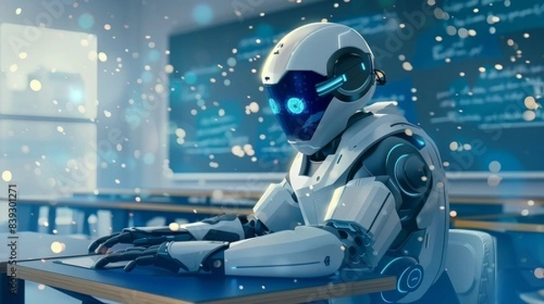 Fototapeta Virtual Reality Futuristic AI Tutor in Interactive Digital Classroom