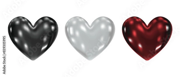 Fototapeta Collection of liquid 3d hearts isolated on white background. Love symbol icon set. Gradient heart shape vector illustration.
