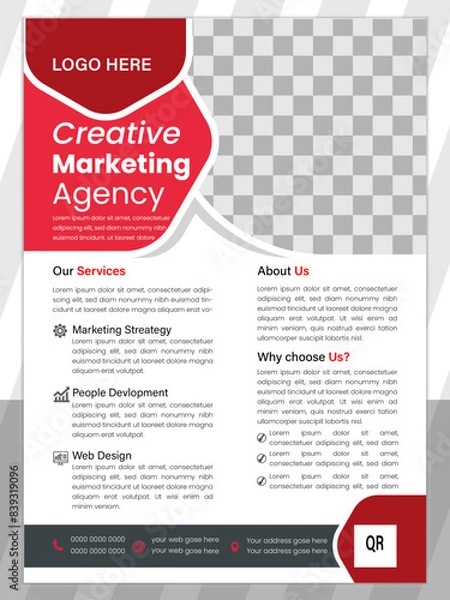 Obraz A corporate business flyer template design, with red color. Modern business flyer template, abstract business flyer, creative design and vector template design.