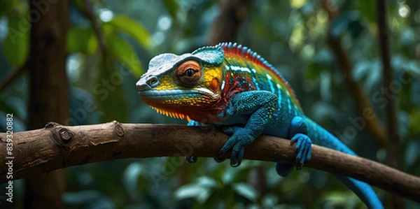 Fototapeta photo Exotic Reptile of chameleon with various colors of nature