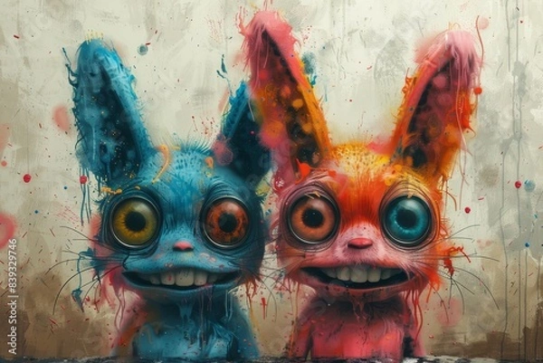 Fototapeta Whimsical artwork of a creature with large eyes and bright, mixed colors