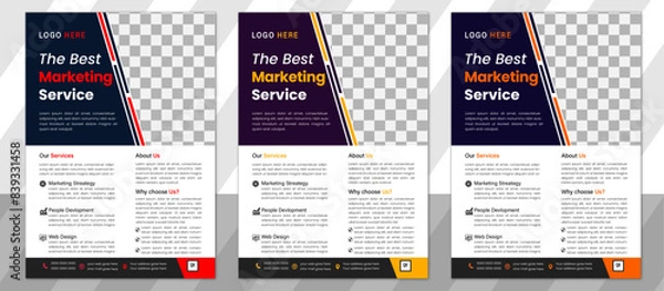 Obraz a bundle of 3 templates of different colors a4 flyer template, corporate business flyer template design set with red, orange, green color,  advertise, Vector illustration design.
