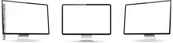 Fototapeta Realistic computer screen mockup. Computer display on three sides with blank screen.