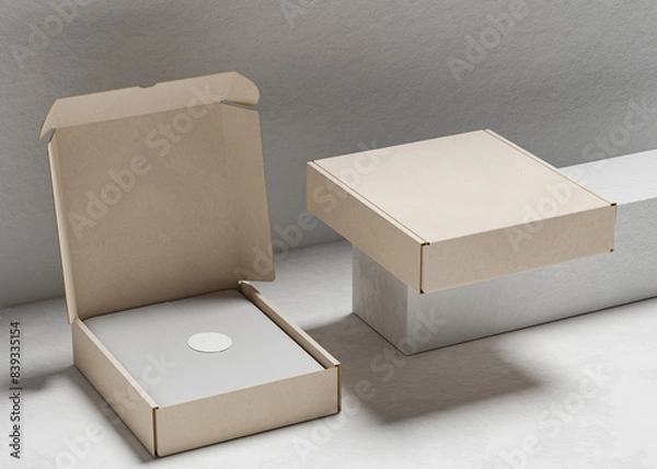 Obraz Opened and closed cardboard box with industrial concept use for mockup