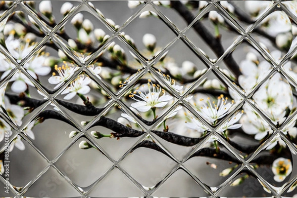 Fototapeta fruits blossom, spring through window panes