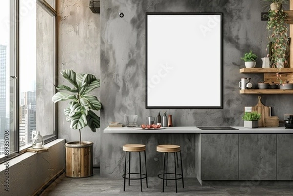 Fototapeta Poster mockup in scandinavian kitchen interior created with generative ai