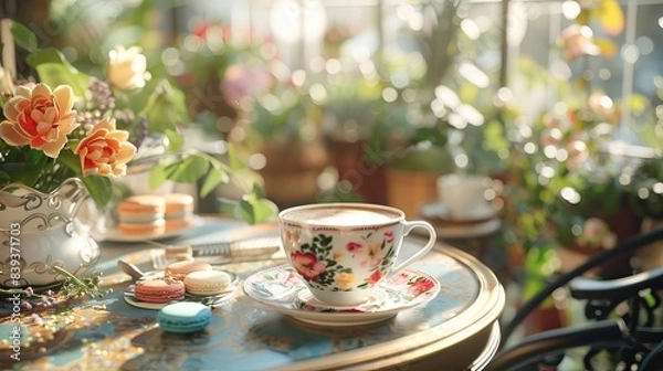 Fototapeta Stylish cafe terrace seating