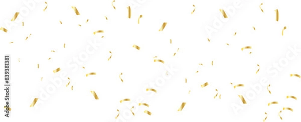 Fototapeta Falling shiny gold confetti. Glitter confetti frame on long background. Anniversary celebration banner. Realistic falling tinsel. Birthday party backdrop. Vector illustration
