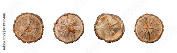 Fototapeta An overhead view of tree stump growth rings, highlighting natural textures and the passage of time, suitable for eco-friendly, vintage, and rustic themed designs and decorations isolated