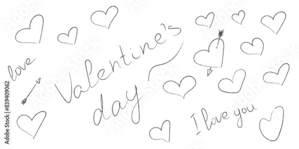 Fototapeta Hand drawn doodle vector set. Hand drawn doodle sketch style heart, arrow, line. Sketch valentine's day element. Vector illustration.