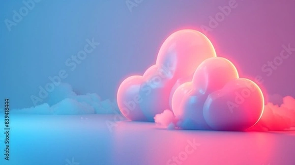 Fototapeta Dreamy, vibrant digital art of glowing clouds in pink and blue hues. Perfect for creative projects, backgrounds, and abstract designs. 3D Illustration.