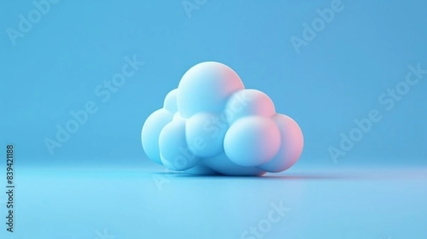 Fototapeta Minimalistic 3D rendering of a fluffy cloud against a blue background, showcasing modern design and creativity in a serene setting. 3D Illustration.