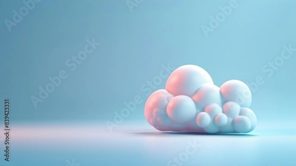 Fototapeta Surreal fluffy cloud sculpture with soft lighting on a minimal blue background, representing creativity and dreamlike concepts. 3D Illustration.