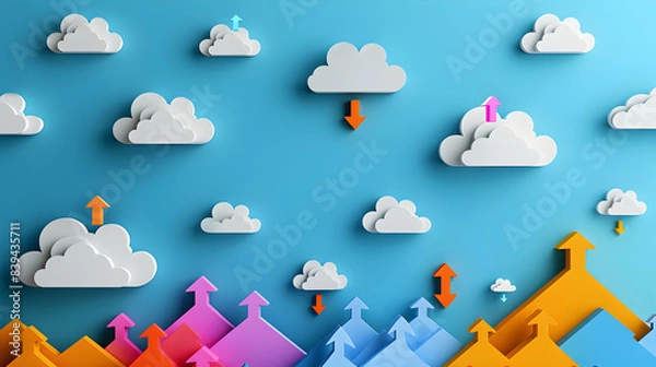 Fototapeta Vector illustration showcasing cloud computing scalability and flexibility with arrows and cloud icons, emphasizing adaptable nature of cloud solutions   Photo Stock Concept
