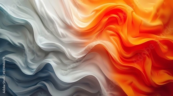 Fototapeta Vibrant abstract silk texture with orange, white, and gray folds, creating a dynamic and eye-catching background or design element.
