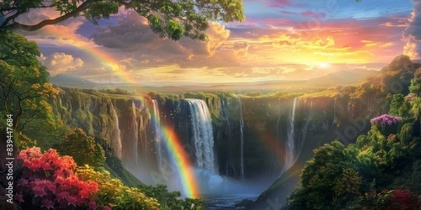 Obraz Rainbow and waterfall scene in a peaceful time