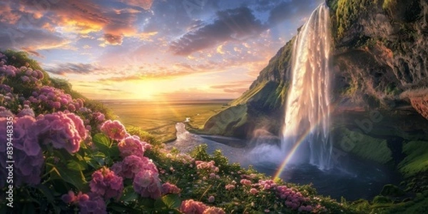 Obraz Rainbow and waterfall scene in a peaceful mood