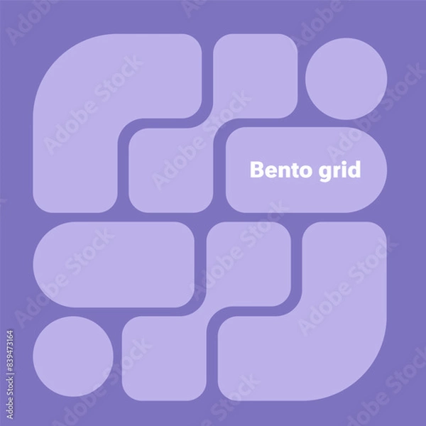 Fototapeta Bento grid web layout with y2k and brutal shapes. Morph Shapes. Trending bento brick Ui UX template. Web comics grids, various panel arrangements and different size tiles vector set.Liquid shapes