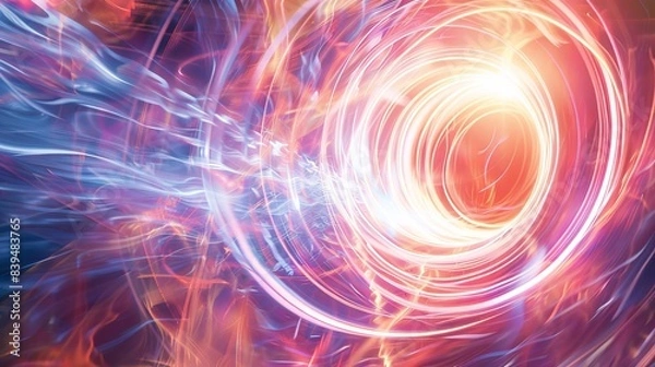 Fototapeta Energetic light trails forming a helix on a white background
