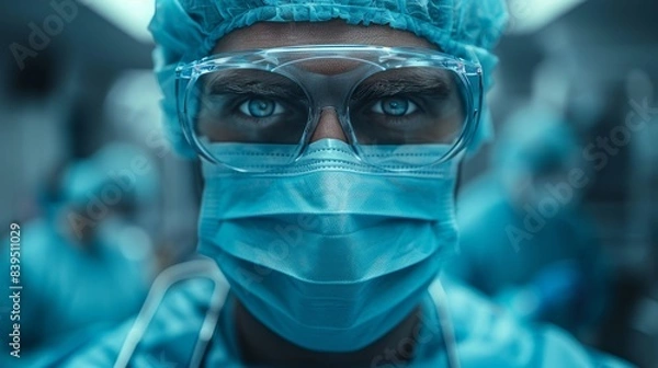 Fototapeta Precision Dentistry - Dentist Holding Tools in Sterile Environment with Double Exposure Silhouette, Clear Tones, and Copy Space