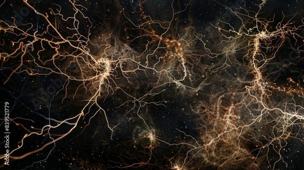 Fototapeta The intimate connection between two neurons linked by a complex network of synapses
