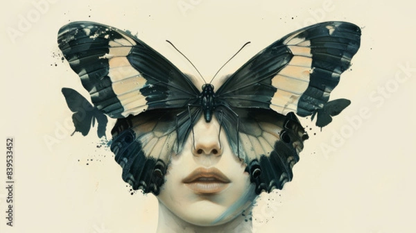 Obraz Butterfly Over Face Ethereal Transformation
