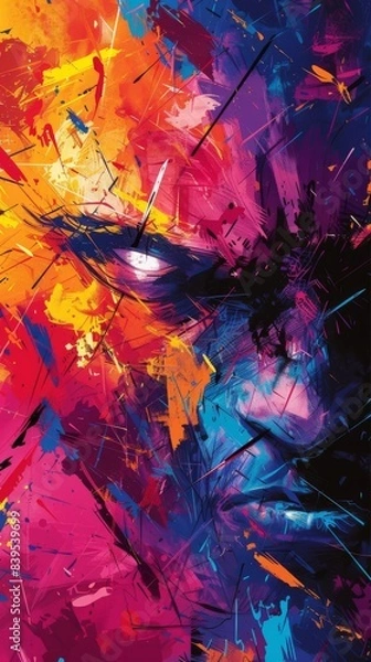 Fototapeta A vibrant abstract illustration with sharp lines and jagged edges conveying the raw energy and intensity of anger.