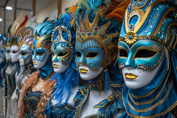 Fototapeta Generative AI - A store of carnival masks and dresses in the style of Venetian carnival