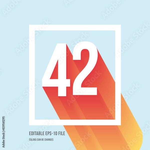 Fototapeta 3d shadow digit, number or digit 42, Isometric font display typeface. Typography minimal design. vector illustration eps.