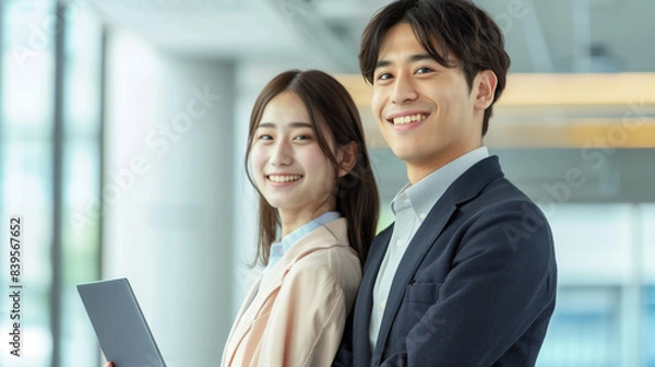 Fototapeta ノートパソコンを持つビジネスチーム