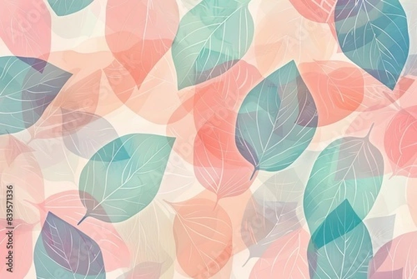 Fototapeta Simple, abstract leaf shapes in pastel colors, creating a cute and nature-inspired background