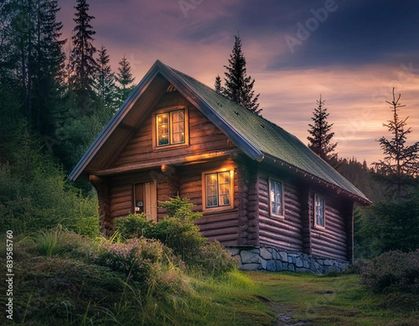 Obraz Abandoned cottage in dark forest