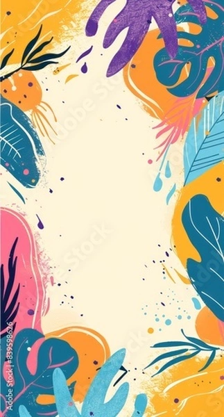 Fototapeta A background for a social media story with abstract shapes and plants in pastel colors