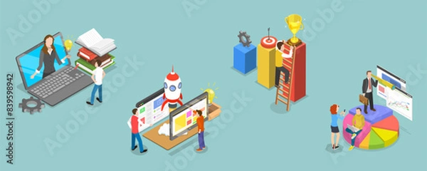 Obraz 3D Isometric Flat Vector Illustration of Web Project And Applications, Strategic Planning, Future Vision
