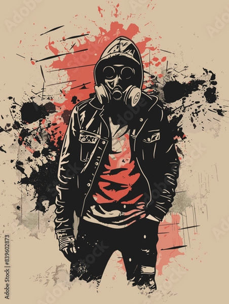 Obraz Graffiti style illustration of a man in a gas mask. Vector illustration