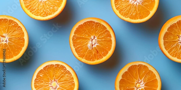 Fototapeta Fresh oranges overhead view laying flat in a  repeated pattern