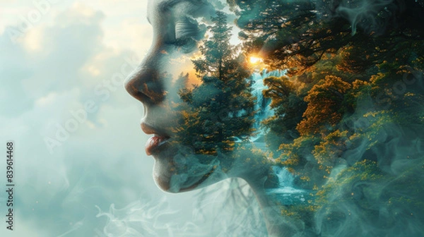 Fototapeta Blurred portrait with natural elements