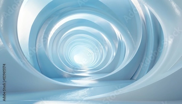 Obraz Abstract white spiral tunnel, blue accents, futuristic and geometric, front view, dramatic lighting 3d render illustration