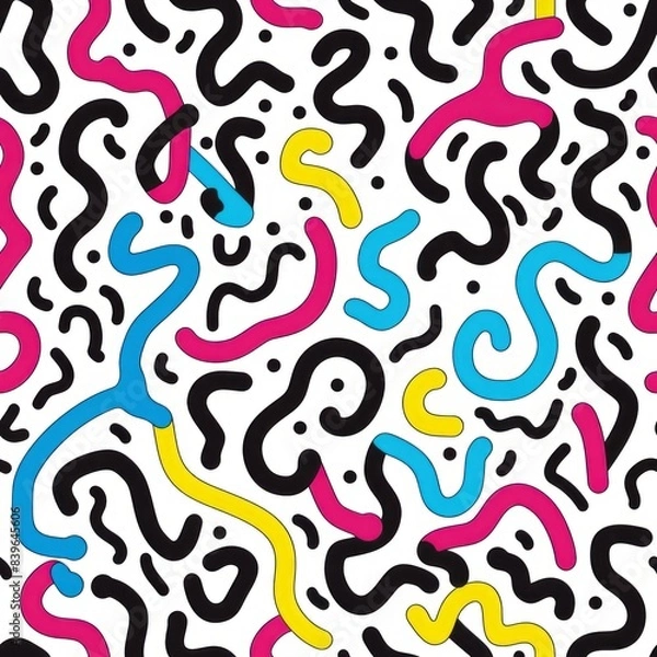 Fototapeta A seamless pattern of colorful squiggles on a white background
