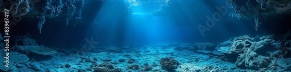 Fototapeta The sun shining through the ceiling of a underwater cave in the ocean