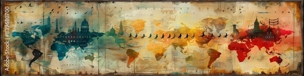 Fototapeta The painting showcases a detailed map of the world