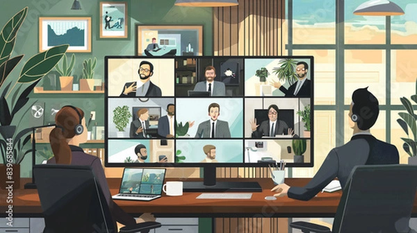 Fototapeta A group of people are on a video conference call