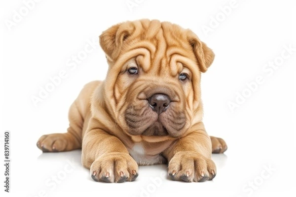 Obraz Cute Sharpei puppy on white background