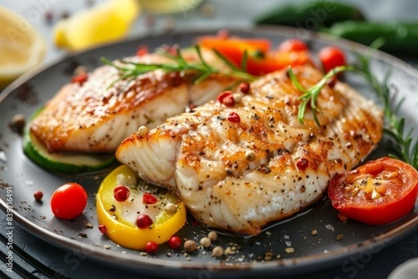 Fototapeta fish and vegetables on a dish