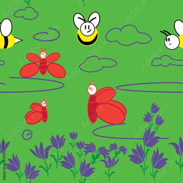 Obraz Butterflies, bees and Flowers