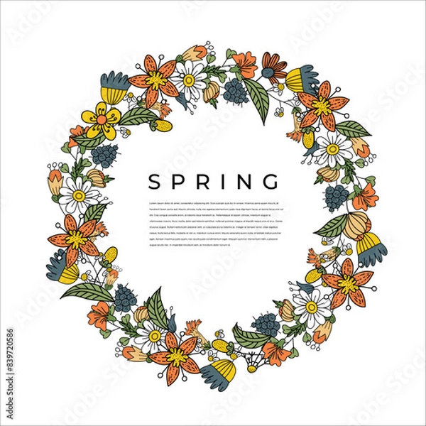 Obraz Floral wreath circular frame design