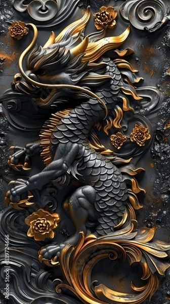Fototapeta Mural 3d effect dark color, wallpaper, wall art. AI generated illustration